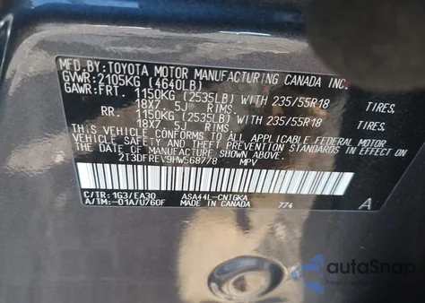 2017 Toyota Rav4 Limited/Se/Platinum z USA, uszkodzony, nr VIN 2T3DFREV9HW568778